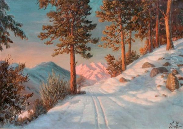 Chemin De Montagne Sous La Neige Oil Painting by Piotr Livoff Ivanovitch