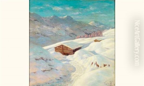 Le Chalet Sous La Neige Oil Painting by Piotr Livoff Ivanovitch