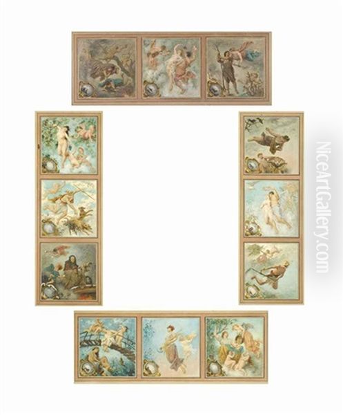 The Revolutionary Calendar (4 Parts) Oil Painting by Frederic Theodore Lix