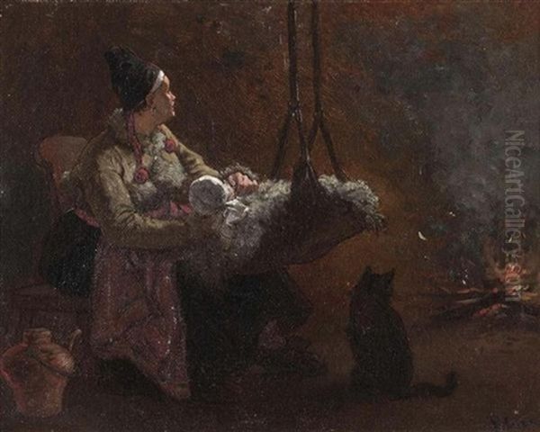 Mutter Mit Kind Am Feuer Oil Painting by Frederic Theodore Lix