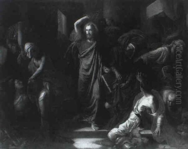 Jesus Chassant Les Marchands Du Temple by Frederic Theodore Lix