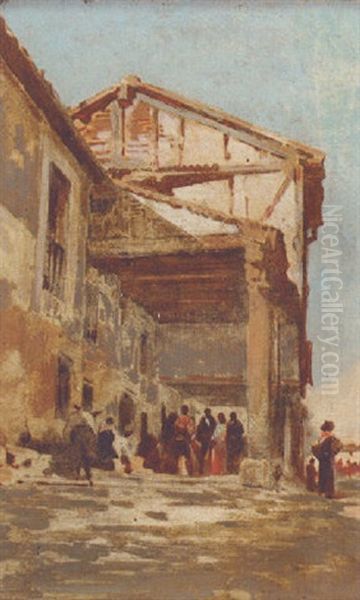 Figures In A Market Place Oil Painting by Angel (Monedero) Lizcano y Esteban