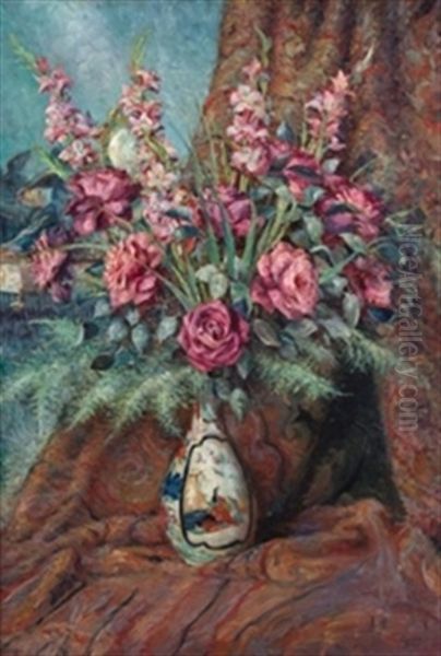 Jarron Oriental Con Flores Oil Painting by Jose Llaneces