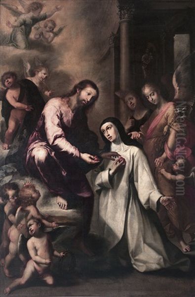 Los Desposorios Misticos De Santa Catalina De Siena Oil Painting by Sebastian de Llanos Valdes