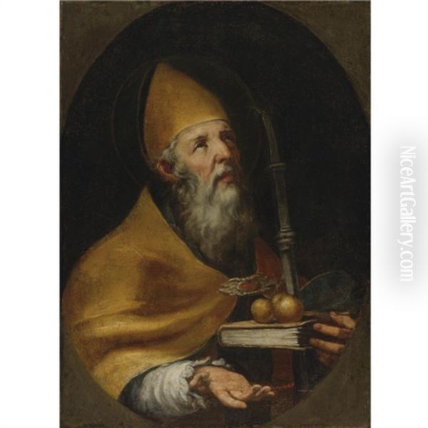 St. Nicholas Of Bari Oil Painting by Sebastian de Llanos Valdes