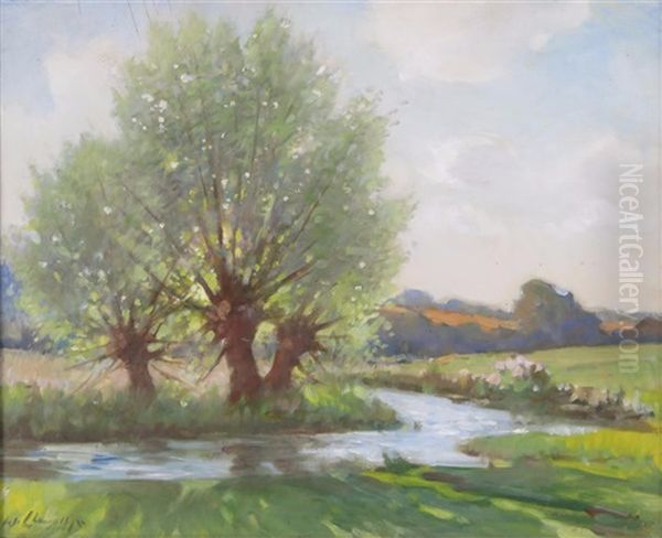 Willows In A River Landscape Oil Painting by William Samuel Henry (Sir) Llewellyn