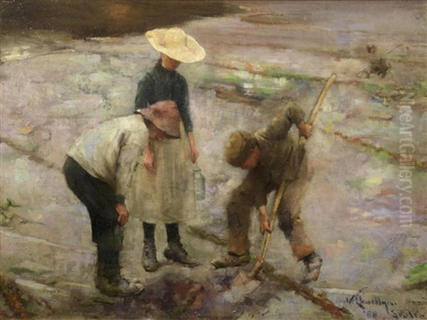 Digging For Bait, Skilly Oil Painting by William Samuel Henry (Sir) Llewellyn