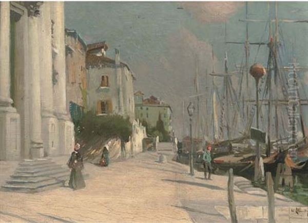 Boats By A Quayside, Venice Oil Painting by William Samuel Henry (Sir) Llewellyn