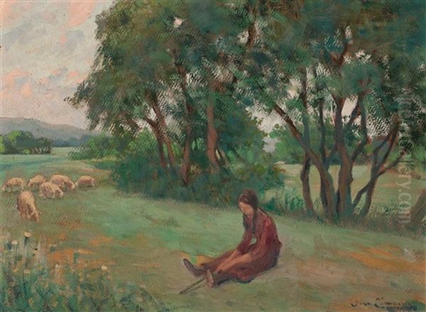 Joven En Un Paisaje Oil Painting by Joan Llimona y Bruguera