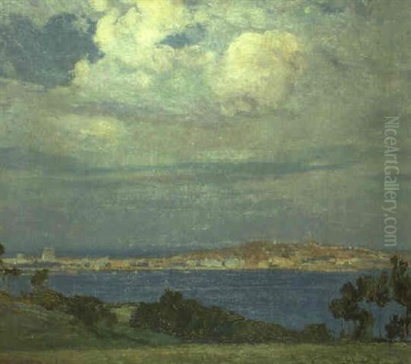 Vista Del Puerto Y De La Ciudad De La Coruna Oil Painting by Francisco Llorens y Diaz