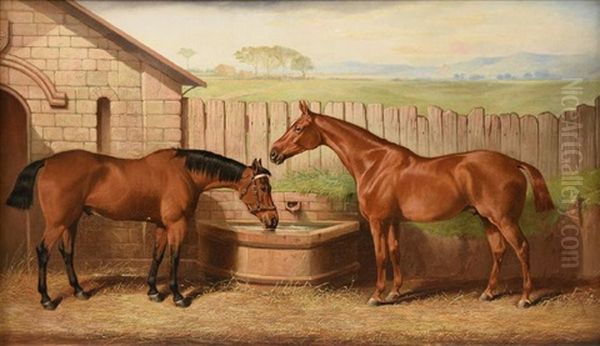 Two Hunters At A Water Trough Oil Painting by Edward Lloyd