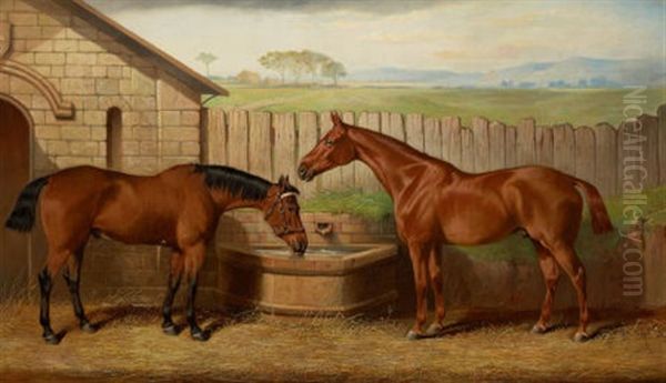 Two Hunters At A Water Trough Oil Painting by Edward Lloyd