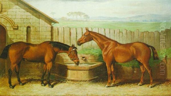 Two Hunters At A Water Trough Oil Painting by Edward Lloyd