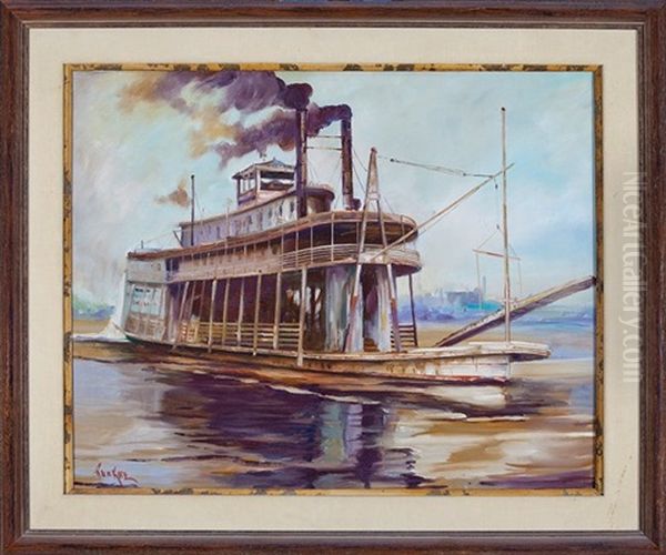 Steamboat On The Mississippi River Oil Painting by Robert Malcolm Lloyd