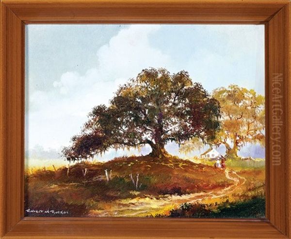 Louisiana Landscape With Live Oak, Figures And Cabin Oil Painting by Robert Malcolm Lloyd