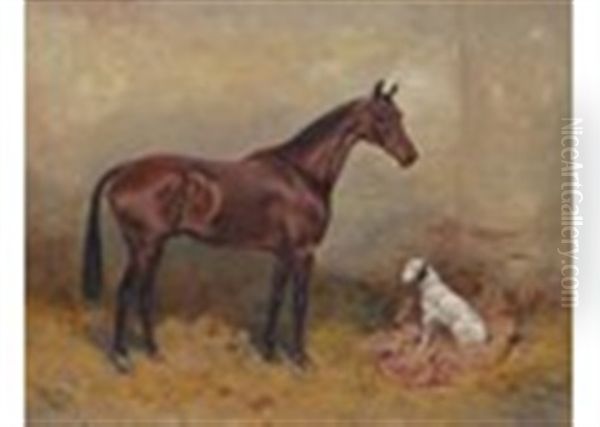 A Horse And A Dalmation In A Stable Oil Painting by Thomas Ivester Lloyd