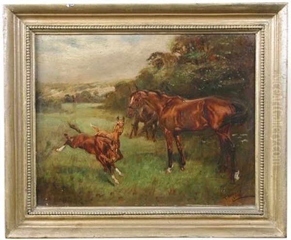 Mare And Foals Oil Painting by Thomas Ivester Lloyd