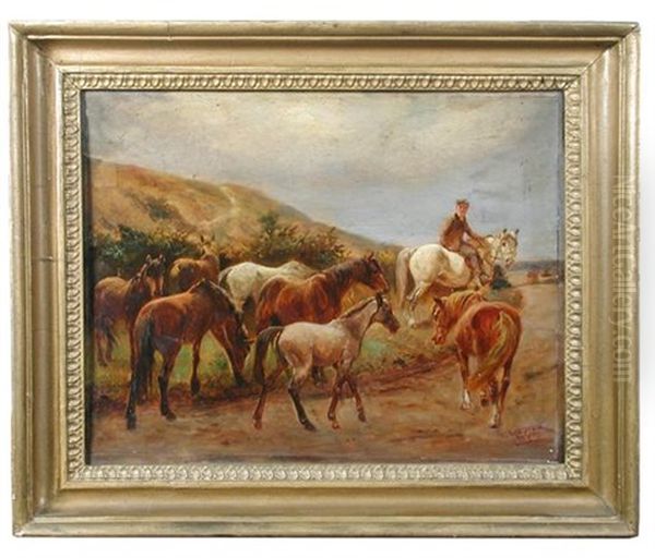 New Forest Ponies Oil Painting by Thomas Ivester Lloyd