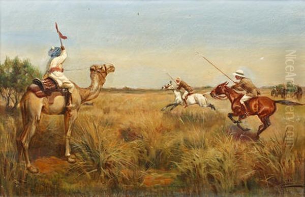 Indian Boar Hunting Scenes (set Of Four) Oil Painting by Thomas Ivester Lloyd