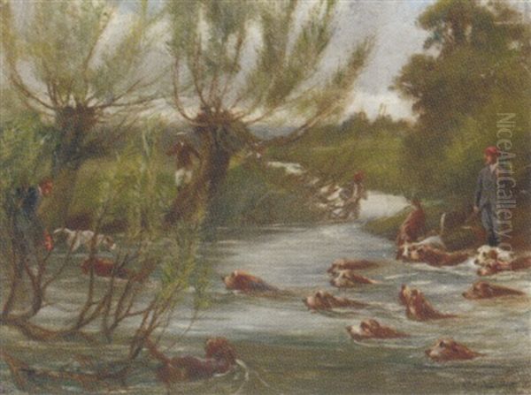 Otter Hunting Oil Painting by Thomas Ivester Lloyd