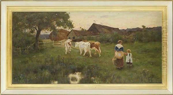 Milking Time Oil Painting by Thomas James Lloyd