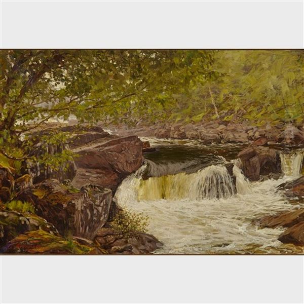 River Rapids In Summer Oil Painting by Serguei Ivanovitch Lobanoff