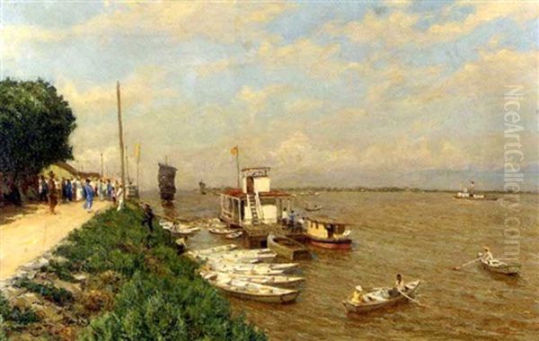 Eastern Riverscape Oil Painting by Serguei Ivanovitch Lobanoff