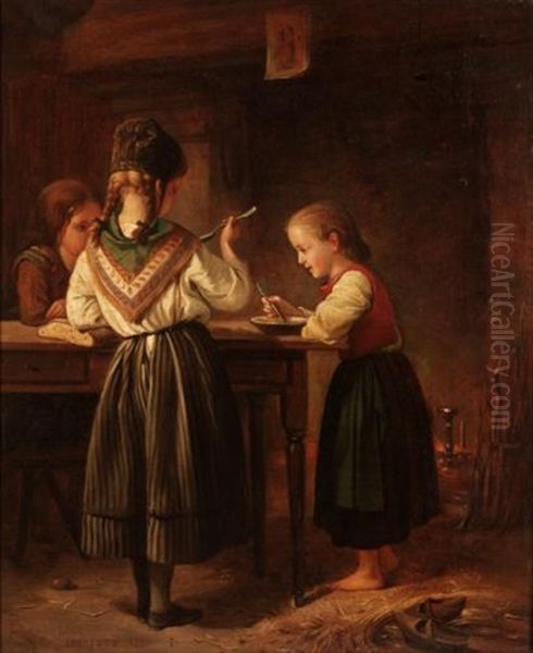 Le Dejeuner Des Enfants Oil Painting by Charles Auguste Romain Lobbedez