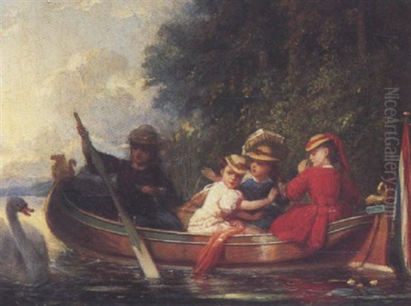 La Promenade En Barque Oil Painting by Charles Auguste Romain Lobbedez