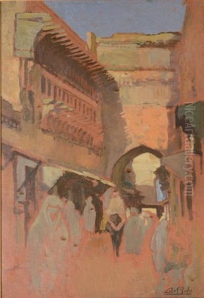 Scene De Rue Au Maroc (fes Ou Meknes) Oil Painting by Almery Lobel-Riche