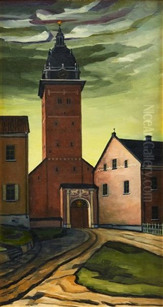 Strangnas Domkyrka Med Lejonporten Oil Painting by Gunnar Loeberg