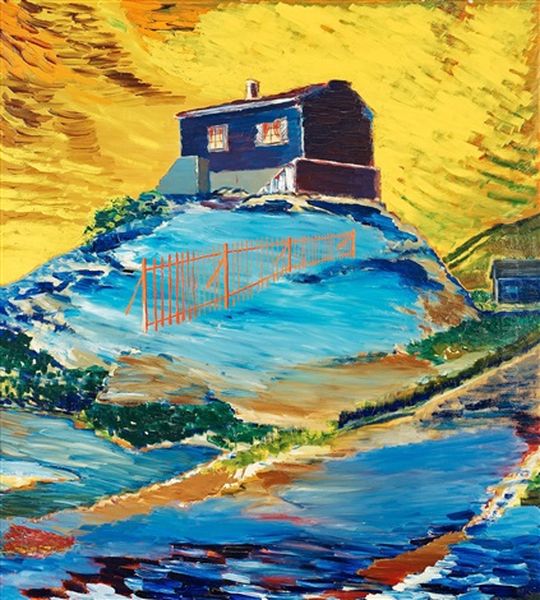 Huset Pa Hojden (house On A Hill) Oil Painting by Gunnar Loeberg