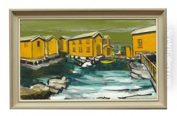 Kustlandskap Med Sjobodar Oil Painting by Gunnar Loeberg