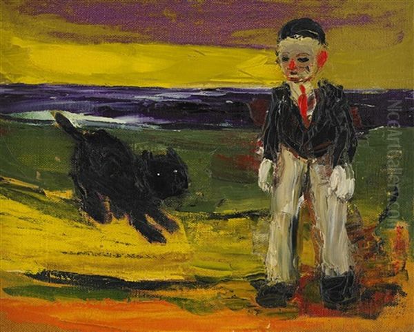 Clown Och Katt Oil Painting by Gunnar Loeberg