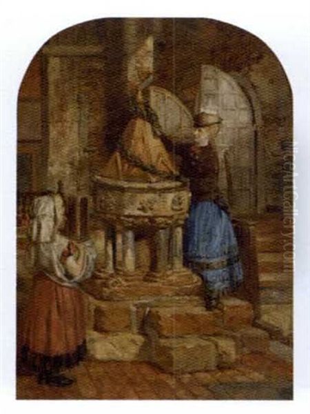 Decorating The Old Font Oil Painting by James Lobley