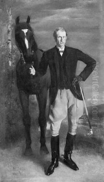 Gentleman Sportsman With His Mount Oil Painting by Maurice Lobre