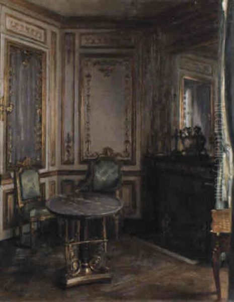 A Salon Interior Oil Painting by Maurice Lobre