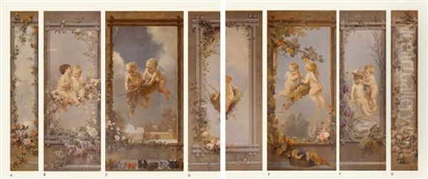 Les Saisons (set Of 7) Oil Painting by Timoleon Marie Lobrichon