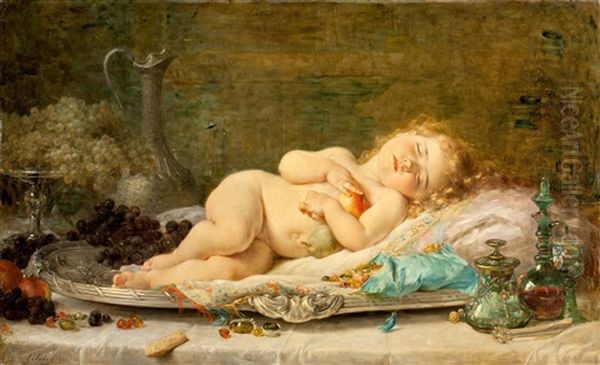 Enfant Endormi Oil Painting by Timoleon Marie Lobrichon