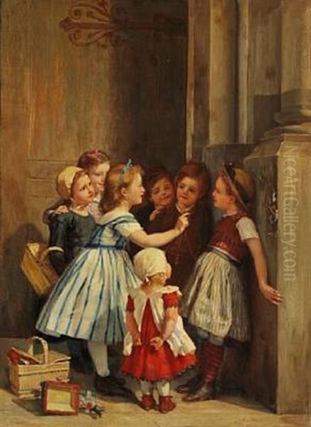 Little Girls Playing Oil Painting by Timoleon Marie Lobrichon