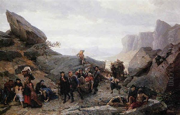 Le Combat Des Grisons Oil Painting by Timoleon Marie Lobrichon