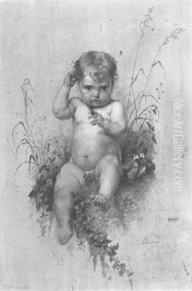 Baby Holding A Ladybug Oil Painting by Timoleon Marie Lobrichon