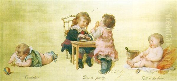 A Child's Dinner Party Oil Painting by Timoleon Marie Lobrichon