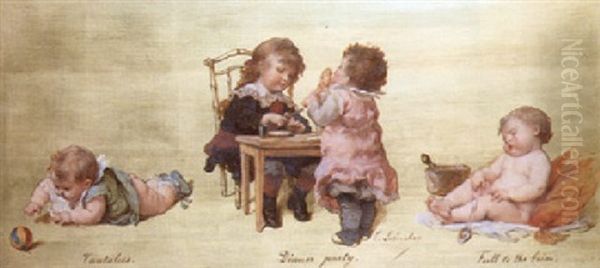 A Child's Dinner Party Oil Painting by Timoleon Marie Lobrichon