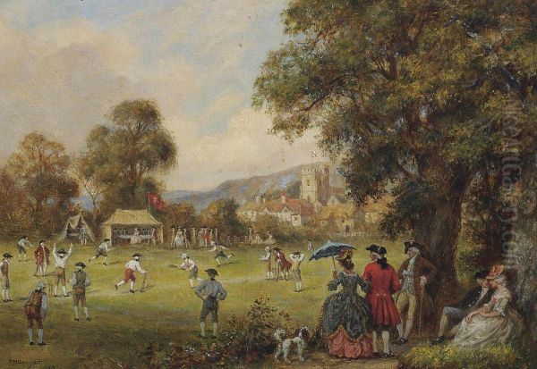 Cricket In 1790 Oil Painting by Frank Moss Bennett