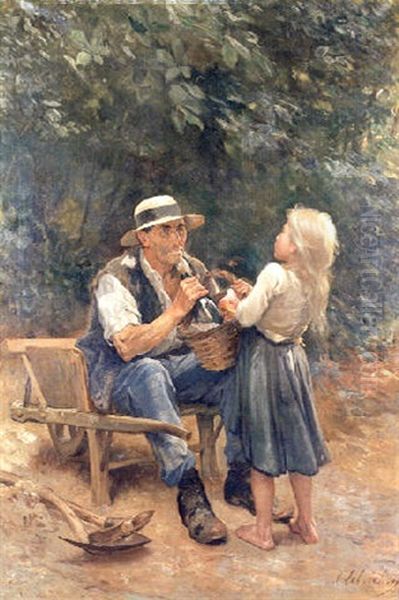 L'heure Du Dejeuner Oil Painting by Timoleon Marie Lobrichon