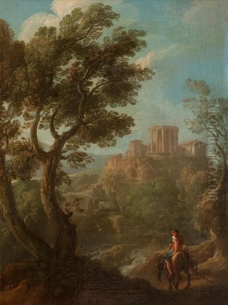 Figures By A Classical Ruin Oil Painting by Andrea Locatelli