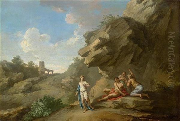 A Roman Landscape With Figures Oil Painting by Andrea Locatelli