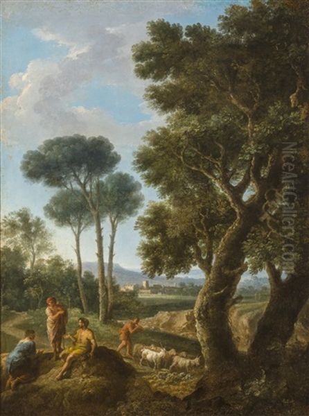 Goat Herders In An Italianate Landscape Oil Painting by Andrea Locatelli