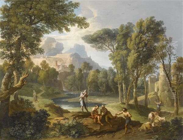 Landschaft In Latium Mit Funf Figuren Im Vordergrund Oil Painting by Andrea Locatelli